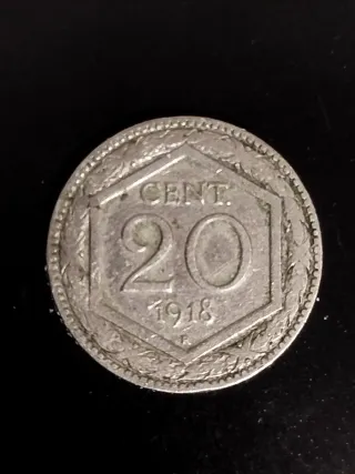 Moneda Antigua Italiana 20 Cent 1918