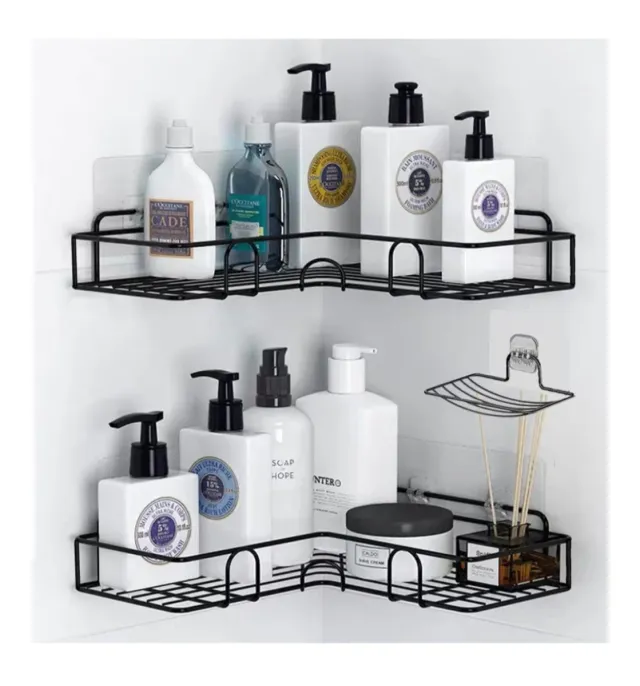 Estantería esquinera baño acero negro
