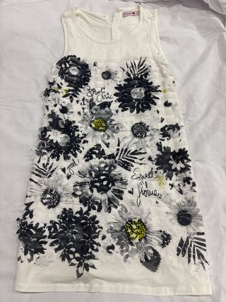 Vestido Boboli flores blanco y negro