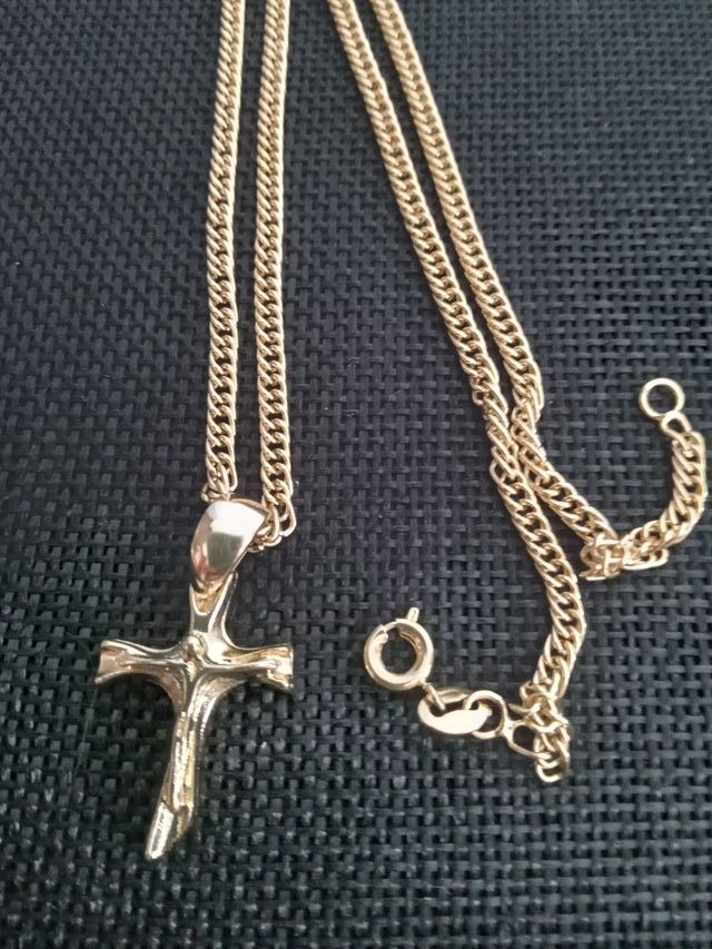 Cadena doble  con colgante cruz . Primera Comunión