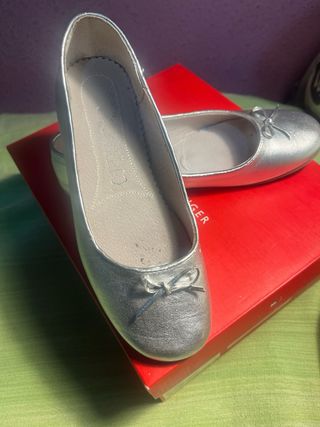 Manoletinas niña plateadas, talla 33