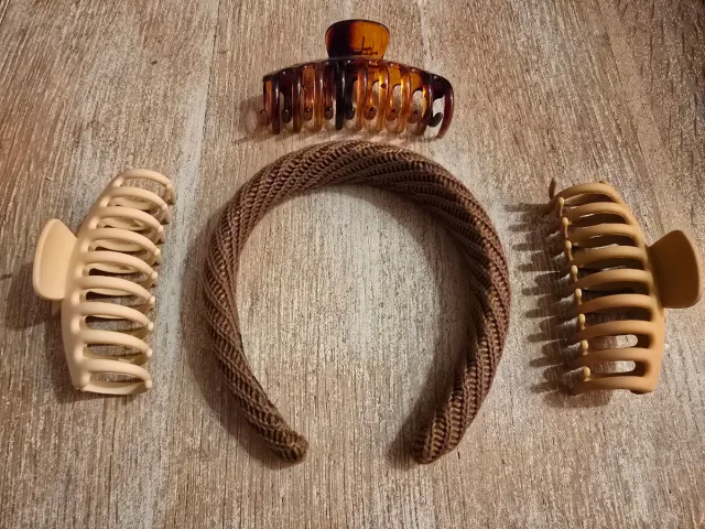 Pack 3 pinzas pelo y diadema marrón