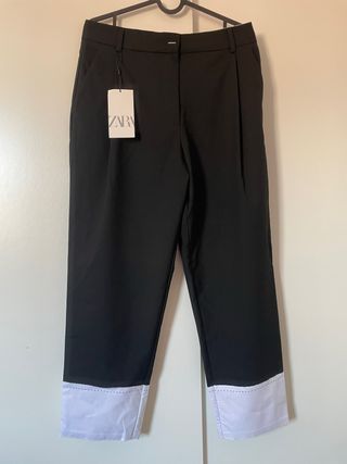 Pantalón traje Zara negro con puño blanco