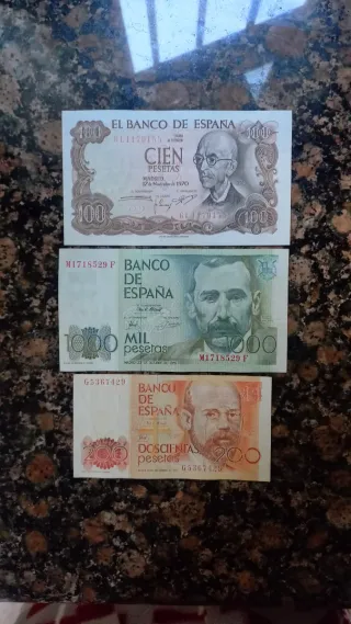 3 Billetes Pesetas España antiguos 