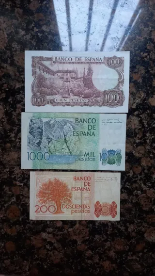 3 Billetes Pesetas España antiguos 