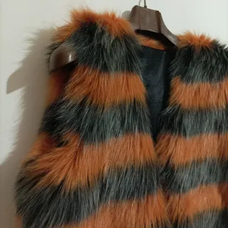 Gilet pelliccia sintetica righe arancio/grigio L
