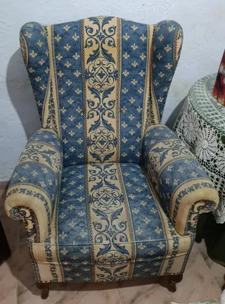 Set di 2 poltrone in tessuto beige e blu