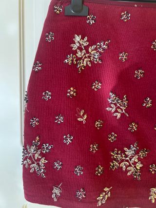 Falda mini lentejuelas burdeos M