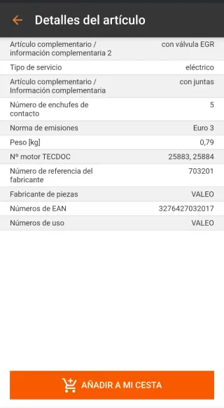 Válvula EGR Valeo 703201 Ford/Citroen/Peugeot