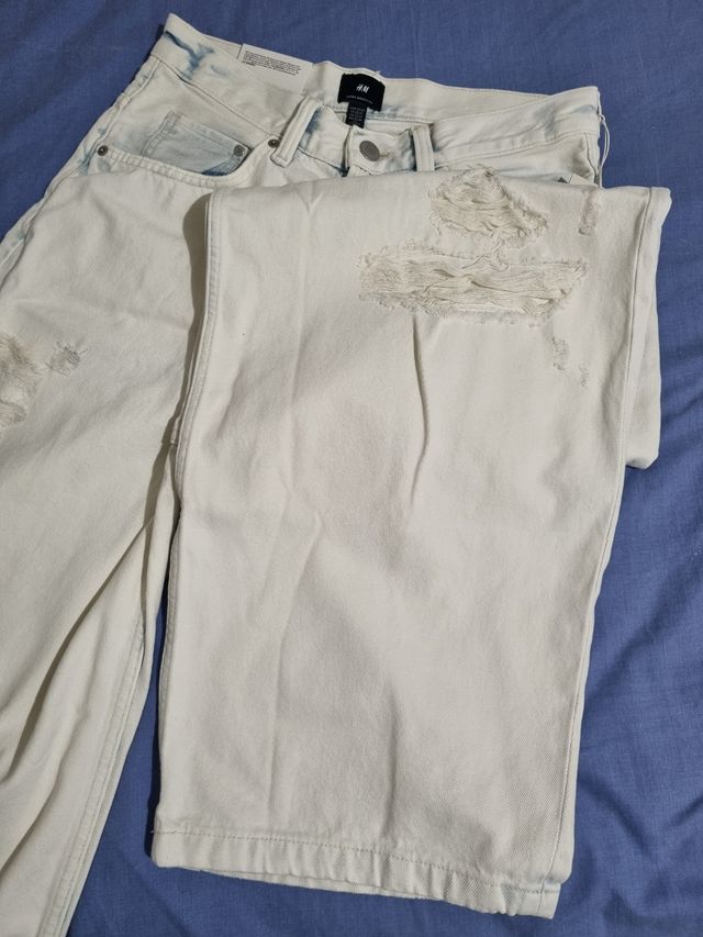 Vaquero Ancho H&M Unisex Talla 32/32 Blanco Roto