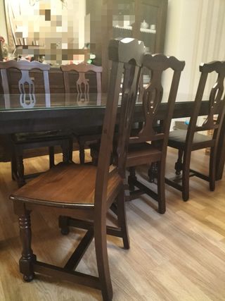 Mesa Comedor Cristal y 6 Sillas Madera