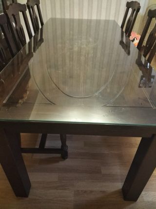 Mesa Comedor Cristal y 6 Sillas Madera