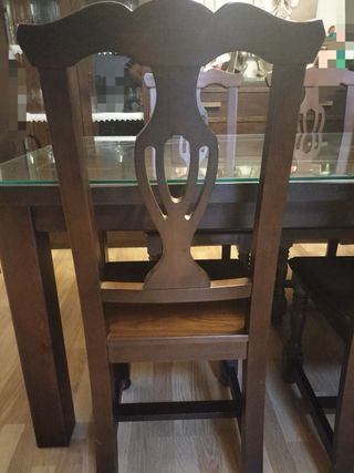 Mesa Comedor Cristal y 6 Sillas Madera