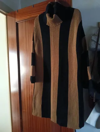 Vestido de punto rayas negro y marrón
