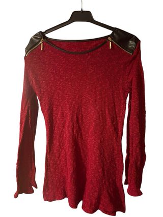 Jersey Rojo Cuello Redondo Cuero Cremalleras