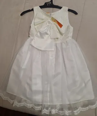 Vestido ceremonia niña blanco encaje tul talla 6