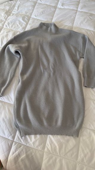 Vestido Suéter Gola Alta Cinza Tam Único