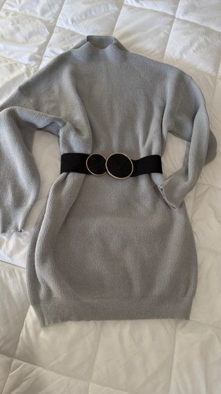 Vestido Suéter Gola Alta Cinza Tam Único