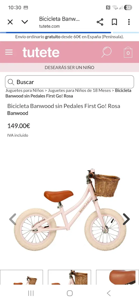 Bicicleta infantil sin pedales rosa
