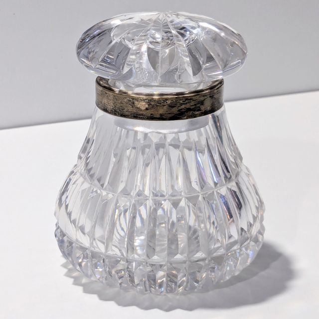 ANTIGUO FRASCO PERFUMERO CRISTAL TALLADO Y PLATA