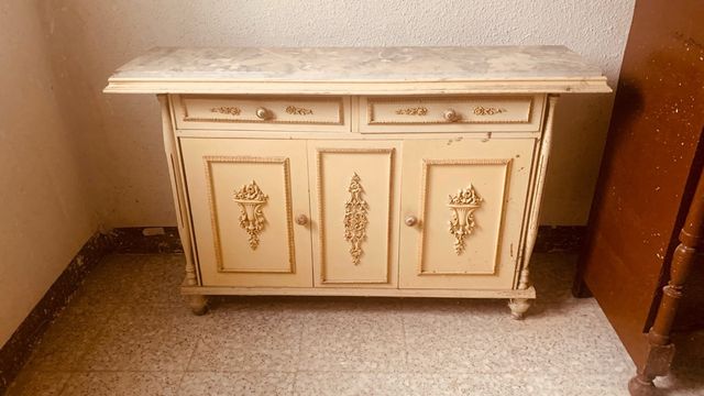 Consola ingresso vintage in legno e marmo