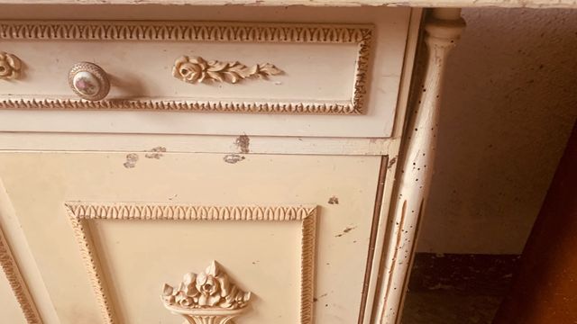 Consola ingresso vintage in legno e marmo