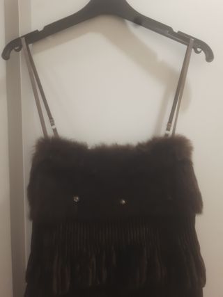 Vestido marrón piel y perlitas