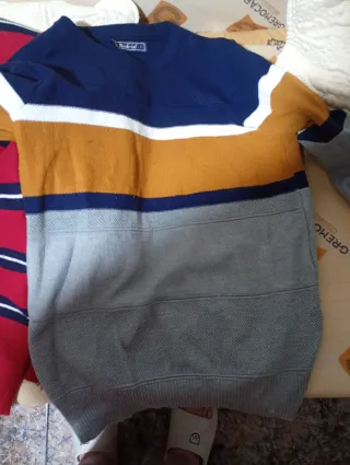Jersey Andrid invierno rayas azul, gris, naranja