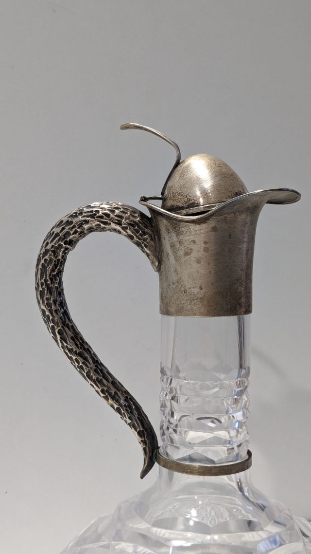 JARRA CLARETE DECANTADOR CRISTAL TALLADO Y PLATA