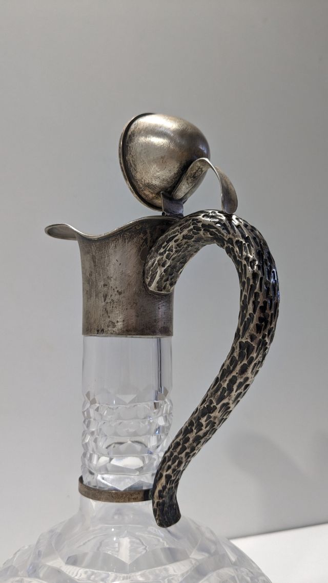 JARRA CLARETE DECANTADOR CRISTAL TALLADO Y PLATA