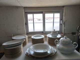 Vajilla Santa Clara Porcelana Blanca y Dorada