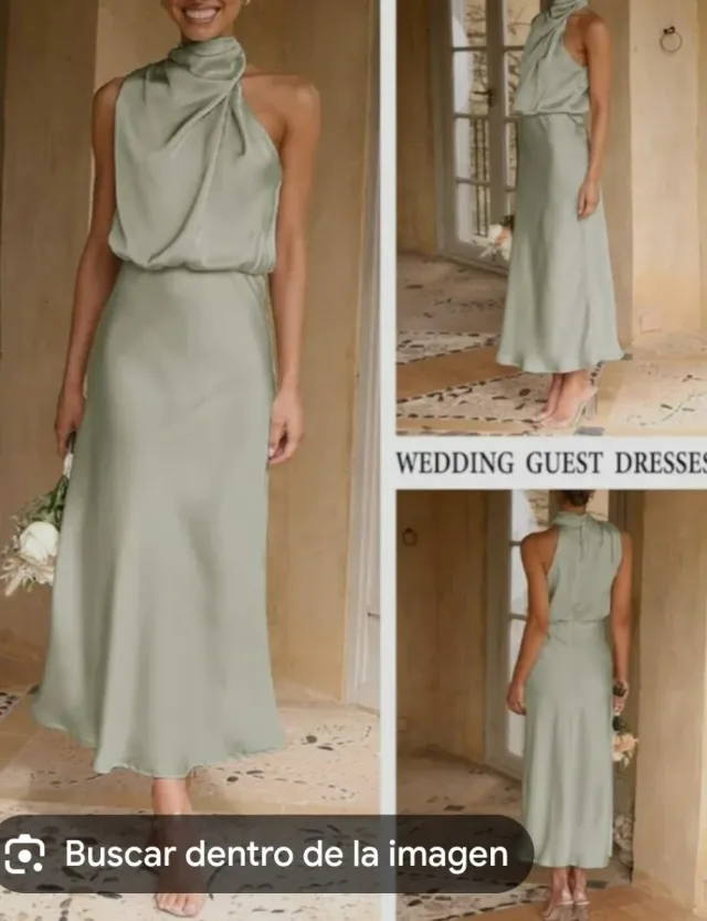 Vestido invitada verde satinado