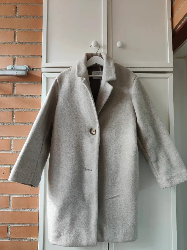 Abrigo paño niña beige/gris talla 8