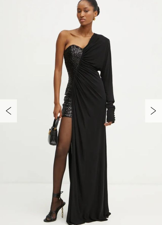 Vestido Pinko Preto Lantejou Manga Única