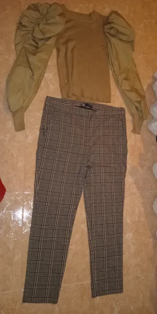 Conjunto Zara Pantalón Cuadros y Top