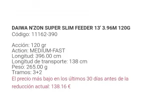 Caña Feeder Daiwa N'Zon Superslim 3.90 Acción 120
