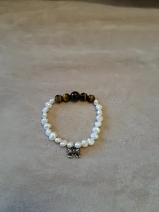 Pulsera Ojo de Tigre y Perlas Naturales