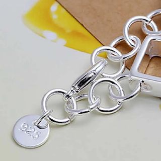 Pulsera Plata Cuadros y Cadena Gruesa