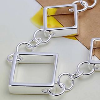 Pulsera Plata Cuadros y Cadena Gruesa