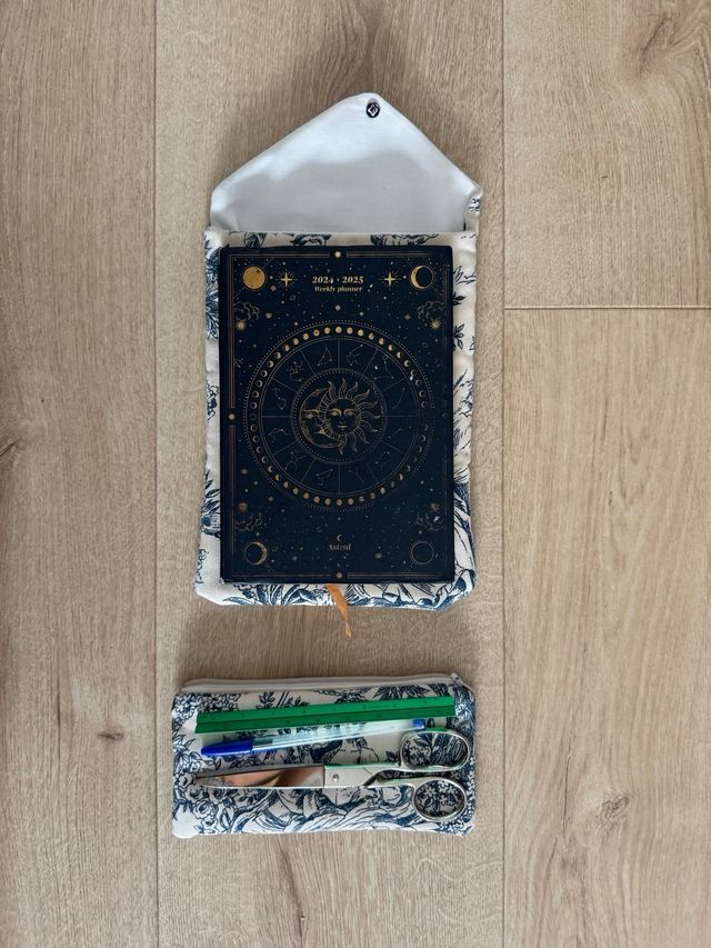 Funda agenda y estuche toile azul