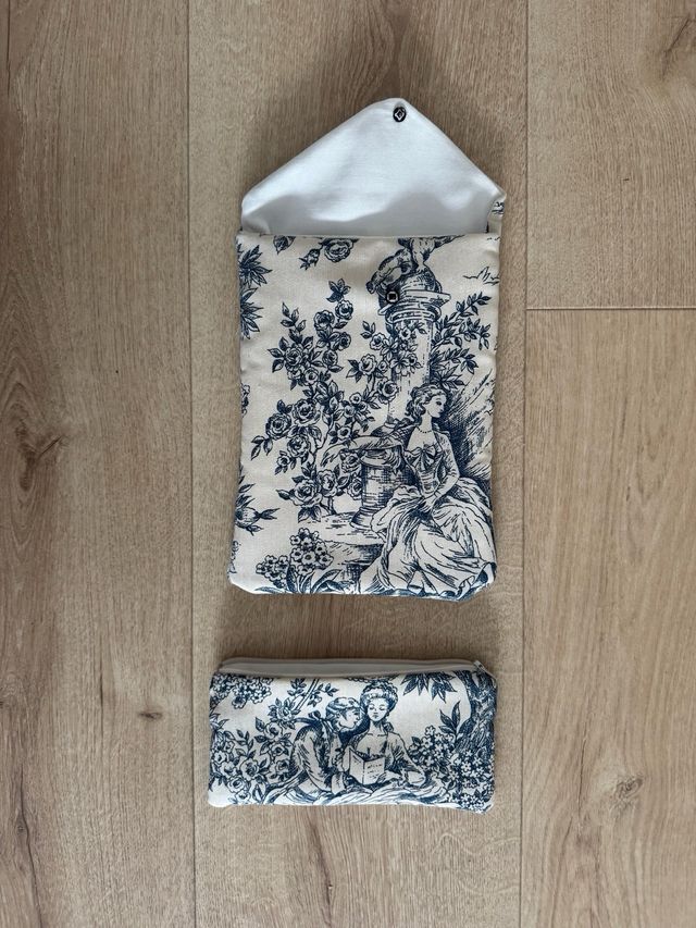 Funda agenda y estuche toile azul