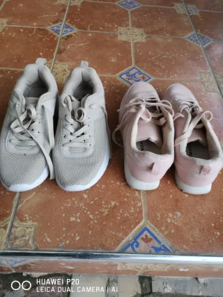 Zapatillas deportivas mujer beige y rosa