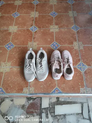 Zapatillas deportivas mujer beige y rosa