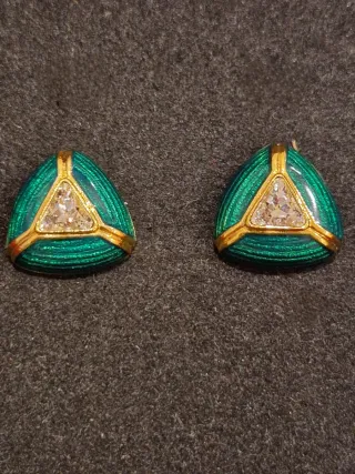 Pendientes Vintage Esmalte Verde y Oro