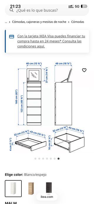 Cómoda MALM IKEA Blanca 40x123