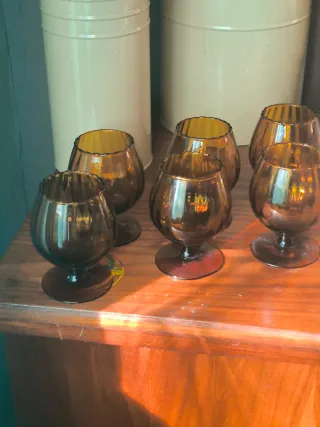 6 Copas Balón Vintage Ámbar Cristal
