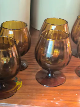 6 Copas Balón Vintage Ámbar Cristal