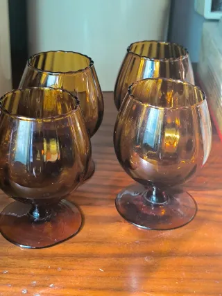 6 Copas Balón Vintage Ámbar Cristal