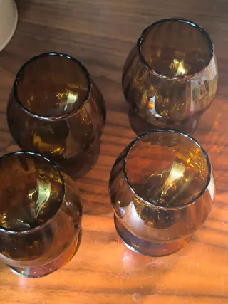 6 Copas Balón Vintage Ámbar Cristal