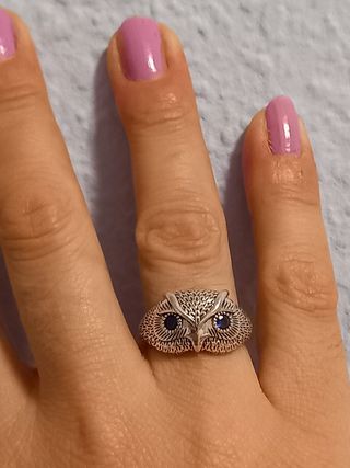 Anillo búho ojos azules plata